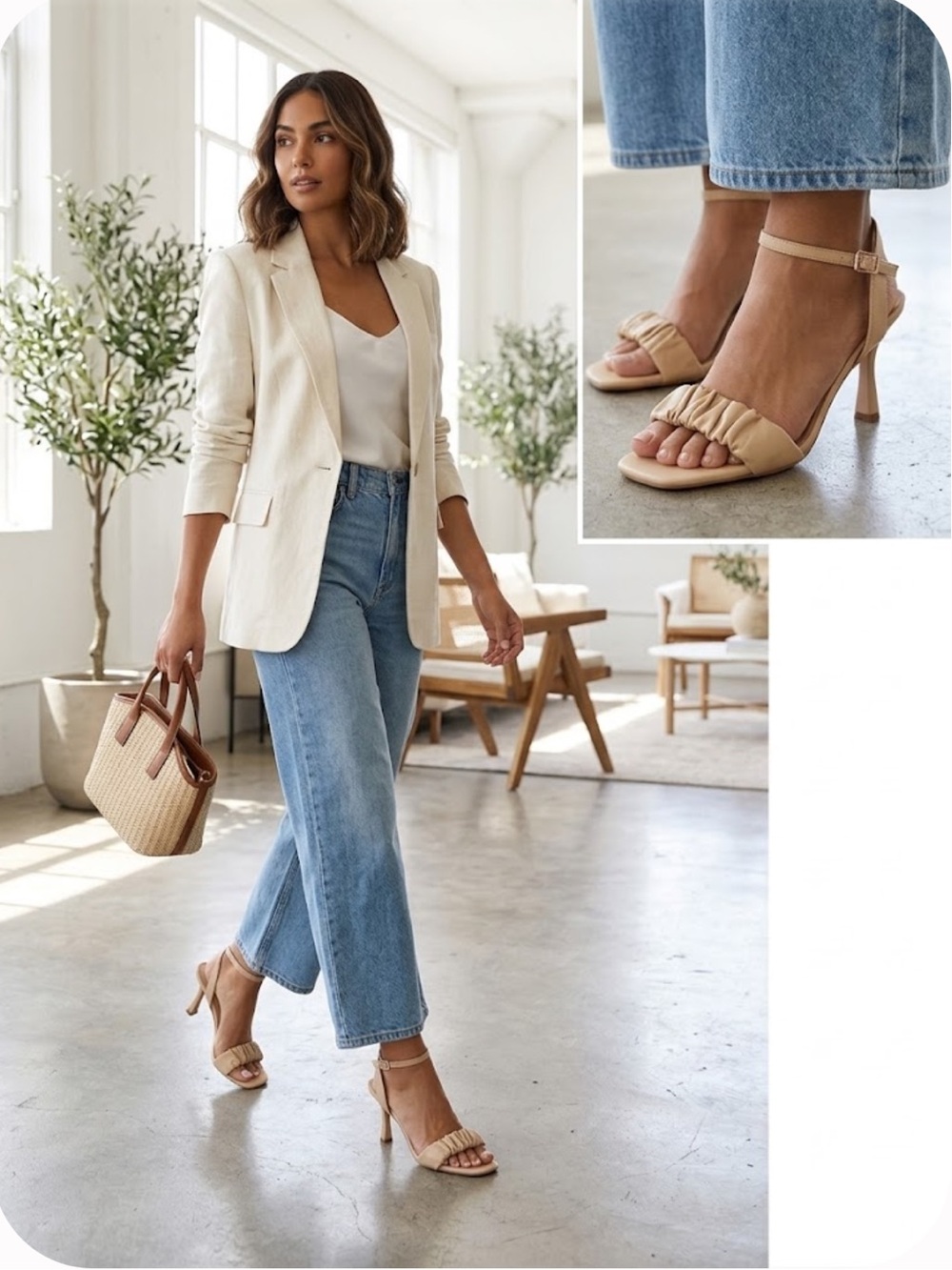 Chelsea & Violet Nude Ruched Ankle-Strap Heels